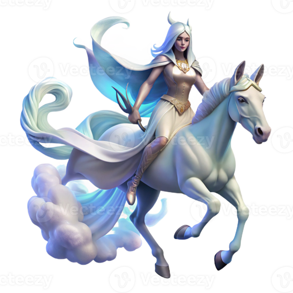 extraordinary contemporary A spectral Valkyrie with flowing white robes and a winged helmet riding a translucent eight-legged horse through a swirling nebula, digital painting detailed png