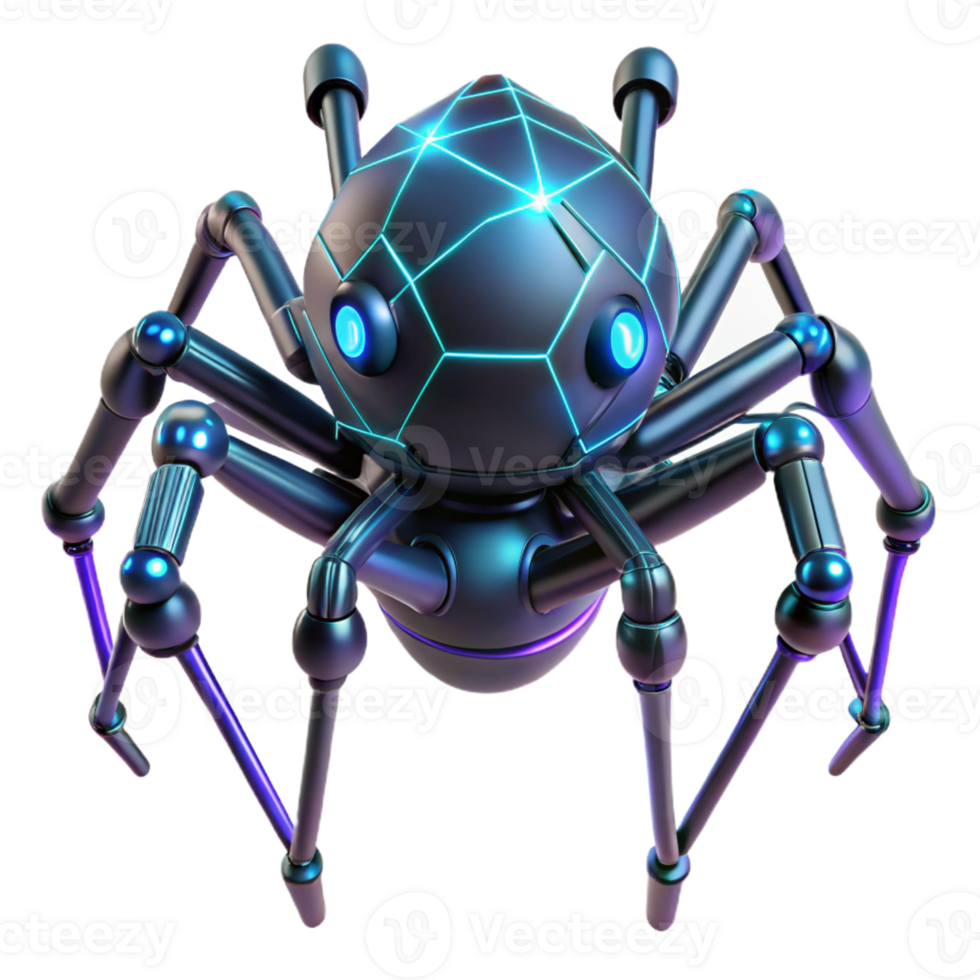 elegant classic A giant robotic spider weaving a web of glowing data streams, cyberpunk style, neon lighting high quality png