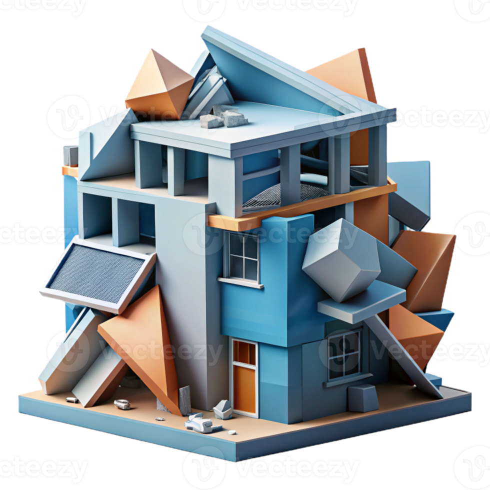 stunning artistic A Deconstructivist building, fragmented shapes, clashing materials, chaotic, dynamic style genuine png