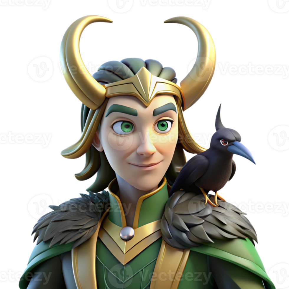 stunning contemporary A cunning Loki shapeshifting into a raven, feathers ruffled in the wind, depicted in a Norse mythology-inspired style original png