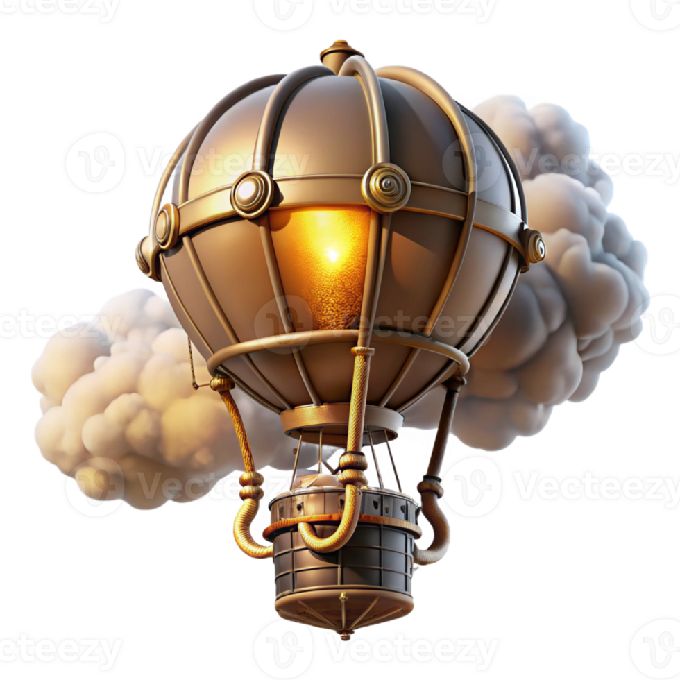 extraordinary minimalist A steampunk hot air balloon soaring through the clouds, intricate basket and burner, illuminated by a bright, sunny sky genuine png
