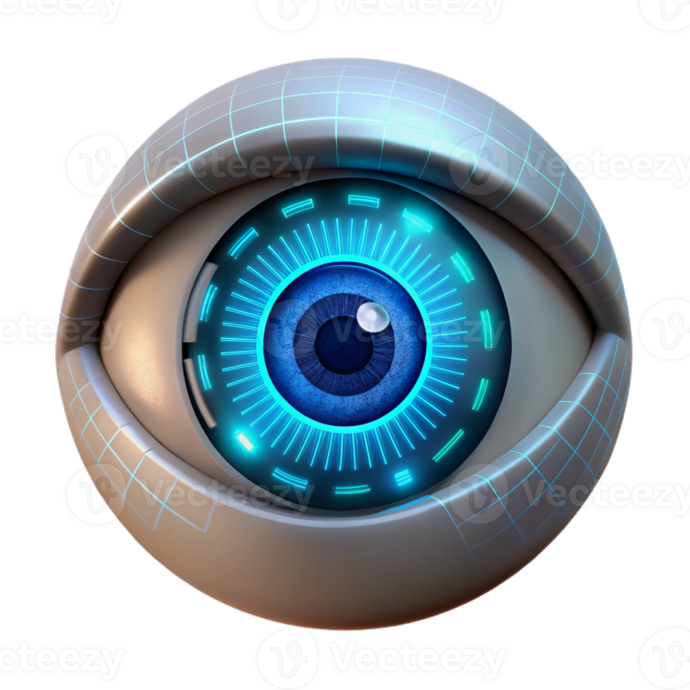 serene contemporary A close-up of a human eye with a HUD interface overlaid, cyberpunk style, neon lighting high resolution png