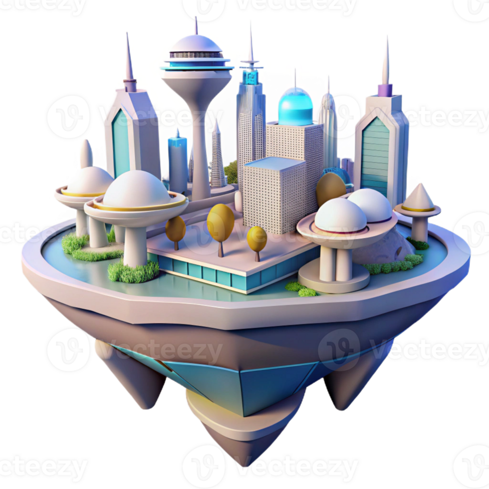 wonderful classic A floating city with interconnected platforms, futuristic architecture, bright sunlight, utopian setting high resolution png
