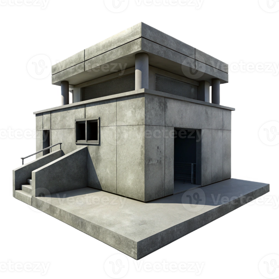 elegant classic A minimalist concrete bunker, harsh shadows, brutalist style, high contrast black and white, premium png