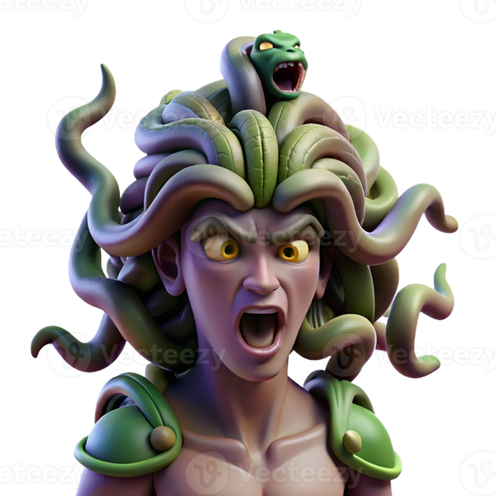 wonderful vintage A gorgon, with snakes for hair, turning a warrior to stone, dark and terrifying style exclusive png