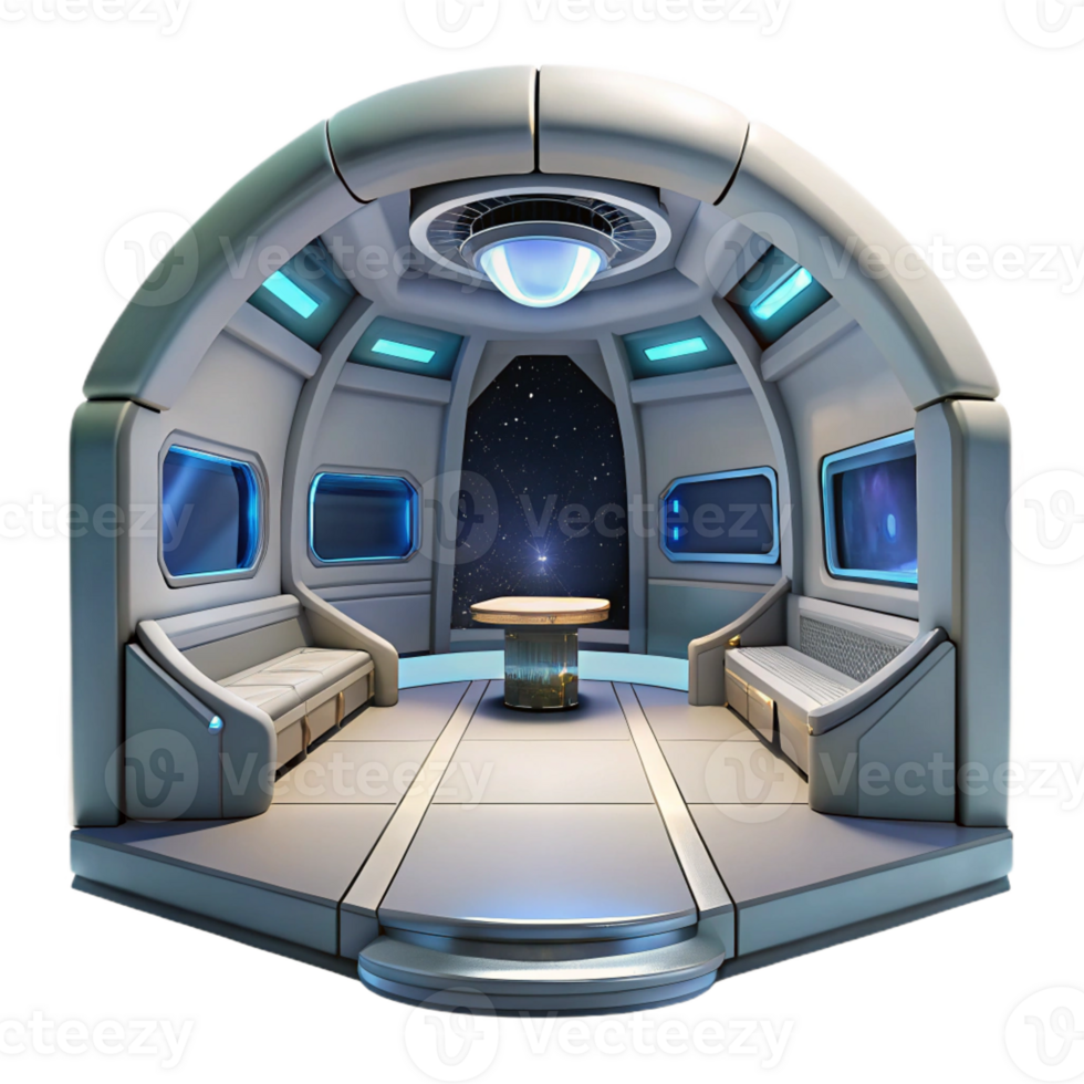 impressive rustic A sleek, minimalist spaceship interior with panoramic views of space, soft interior lighting, futuristic, cinematic, authentic png