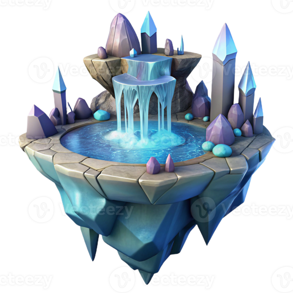 extraordinary creative A floating island with cascading waterfalls and crystal structures, ethereal lighting, fantasy art style, highly detailed detailed png