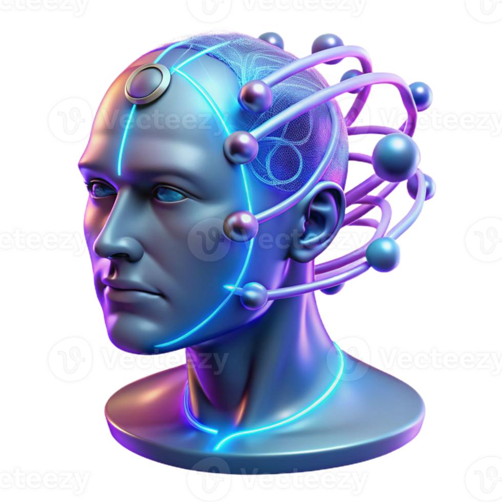 elegant rustic A transparent human head filled with swirling digital data streams, biopunk style, neon lighting high resolution png