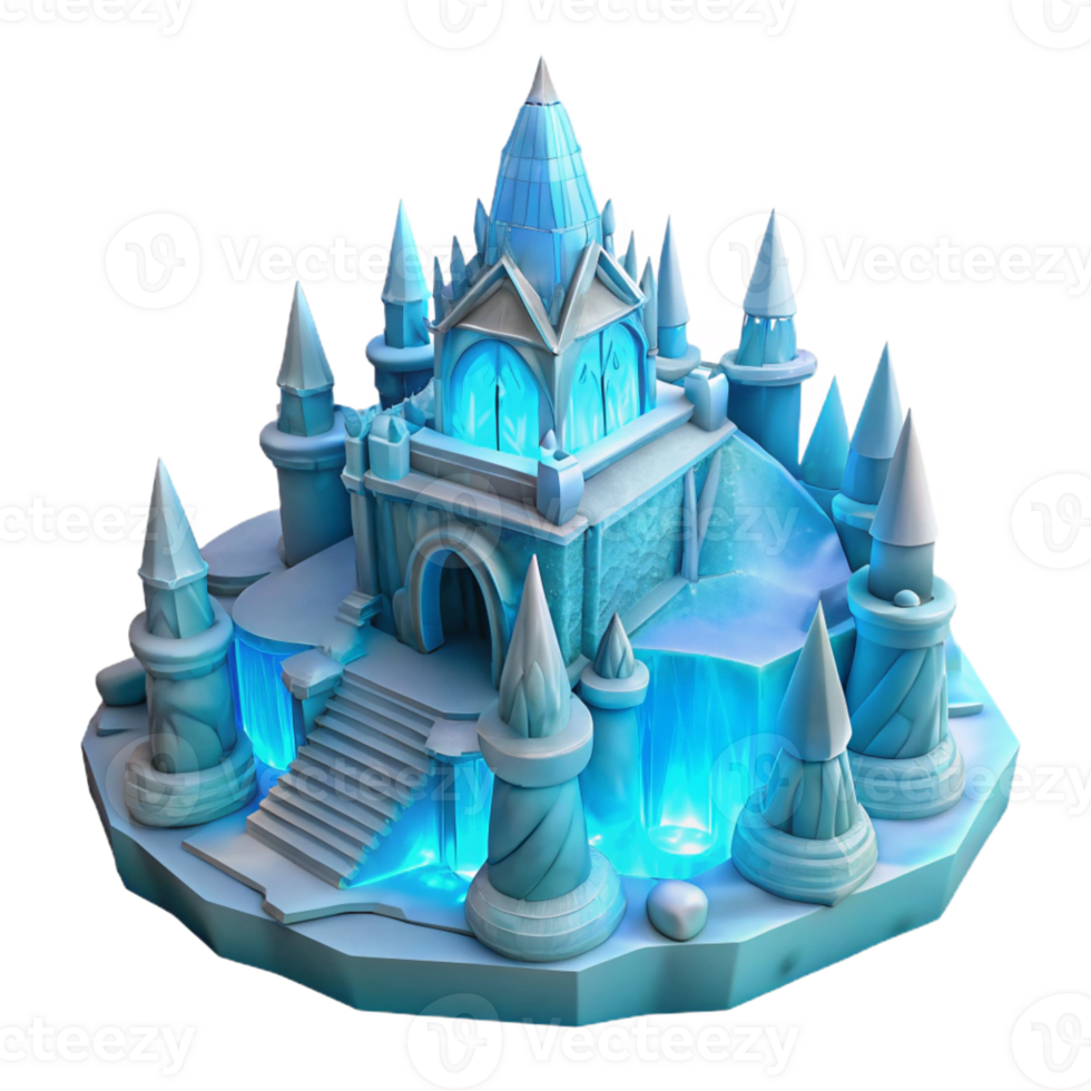 wonderful artistic An intricate ice palace, carved from a glacier, ethereal blue lighting, fantasy setting high quality png