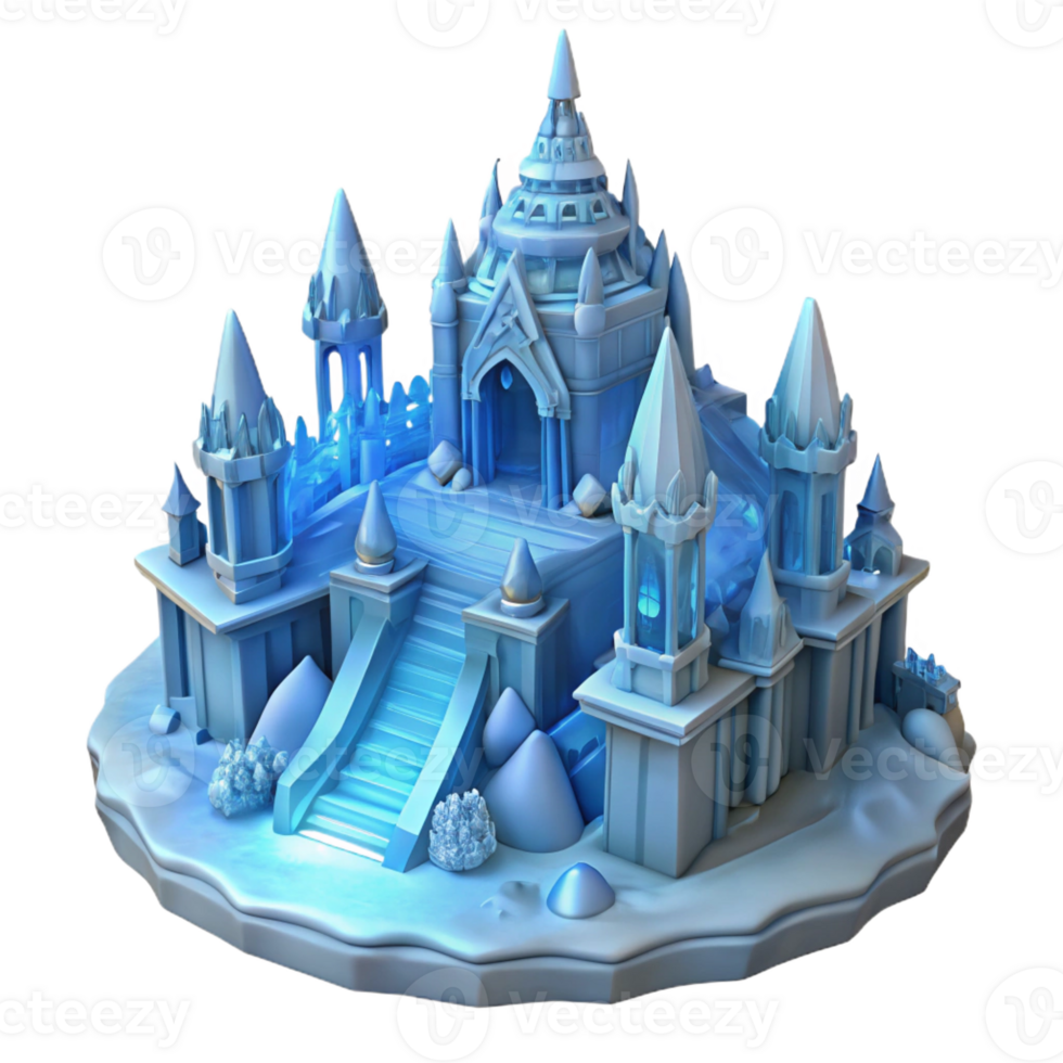 beautiful modern An intricate ice palace, carved from a glacier, ethereal blue lighting, fantasy setting professional png