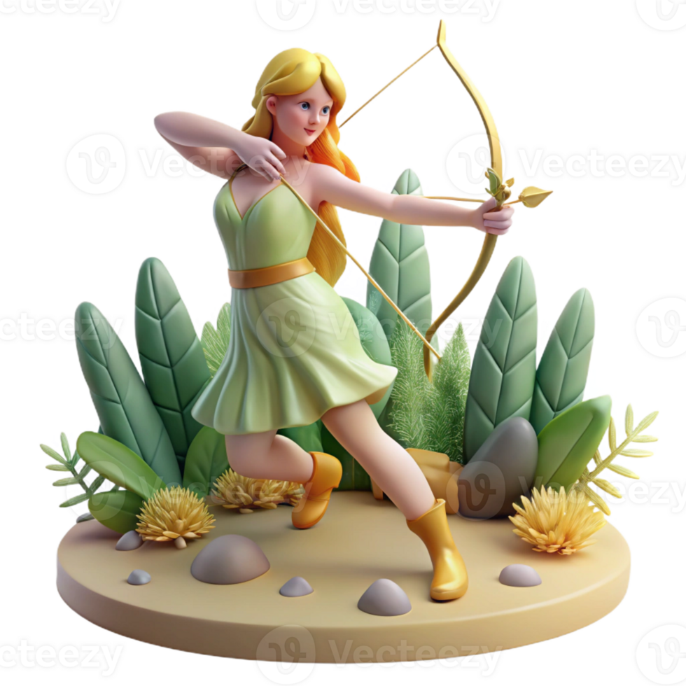 stunning artistic A graceful Artemis hunting in the forest, soft natural light, Art Deco style 4K png