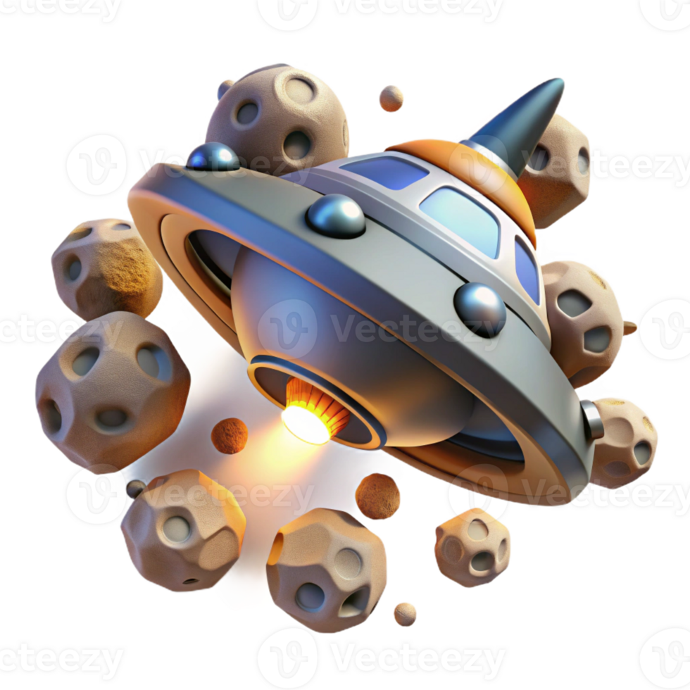 elegant rustic A spaceship flying through an asteroid field, dangerous and exciting, dynamic lighting detailed png