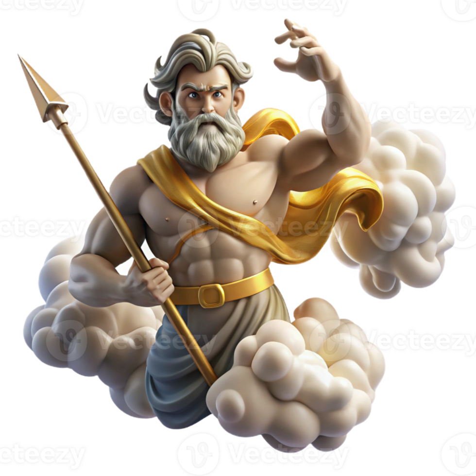 extraordinary contemporary A powerful Zeus hurling a thunderbolt from Mount Olympus, clouds swirling around him, rendered in a dynamic Renaissance style authentic png