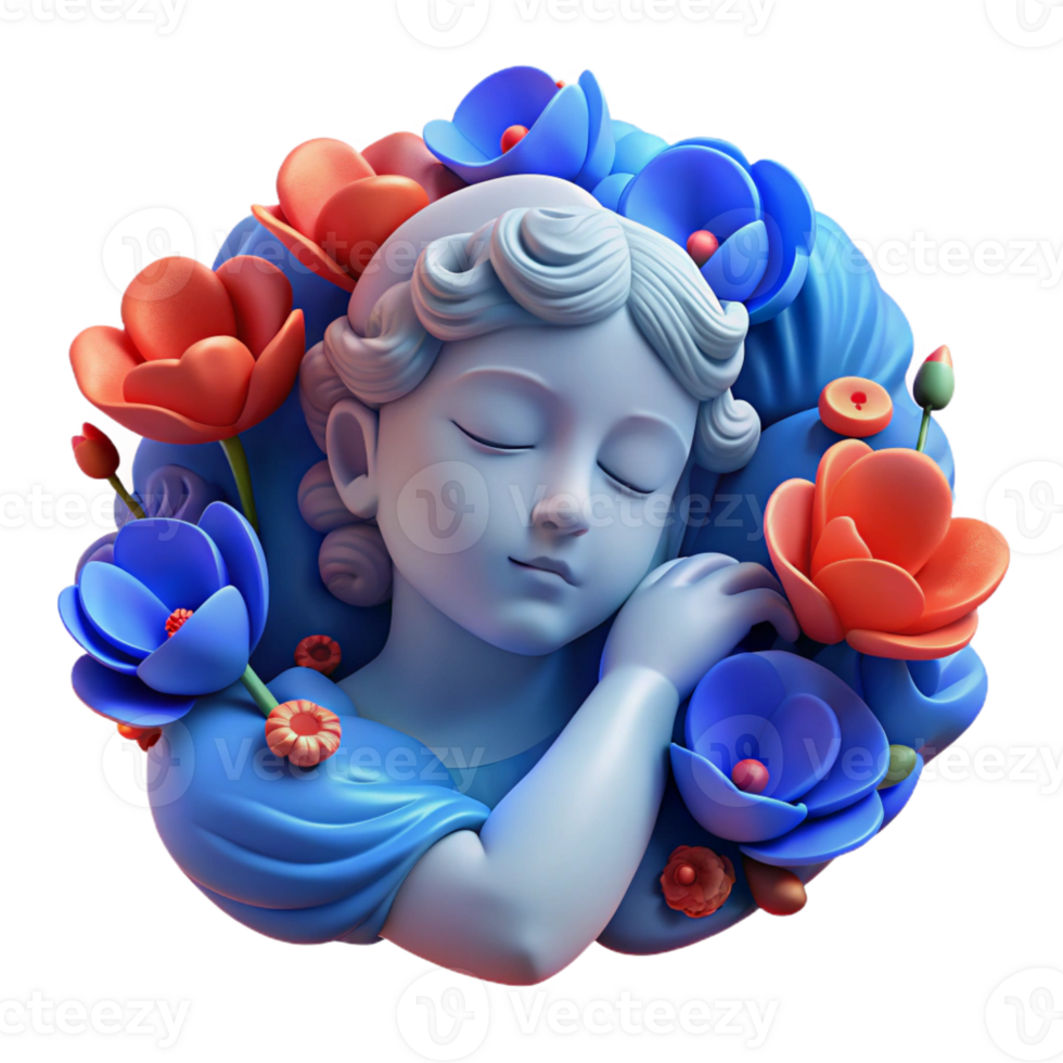 impressive creative A sleeping Hypnos surrounded by poppies, dreamlike blue lighting, Art Nouveau style high resolution png