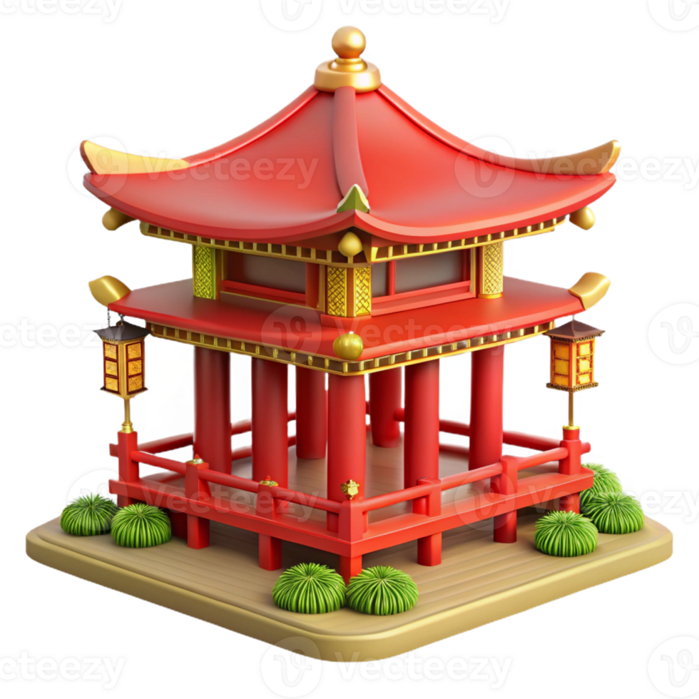 beautiful vintage Traditional Japanese pagoda, intricate woodwork, vibrant red and gold details, serene garden setting, premium png