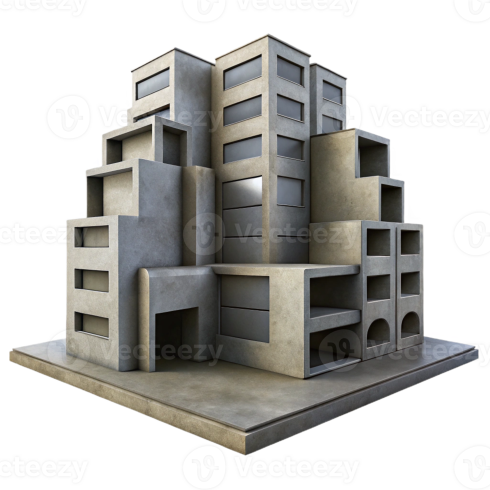 extraordinary creative A Brutalist concrete apartment complex, stark geometric forms, harsh shadows, dystopian style genuine png