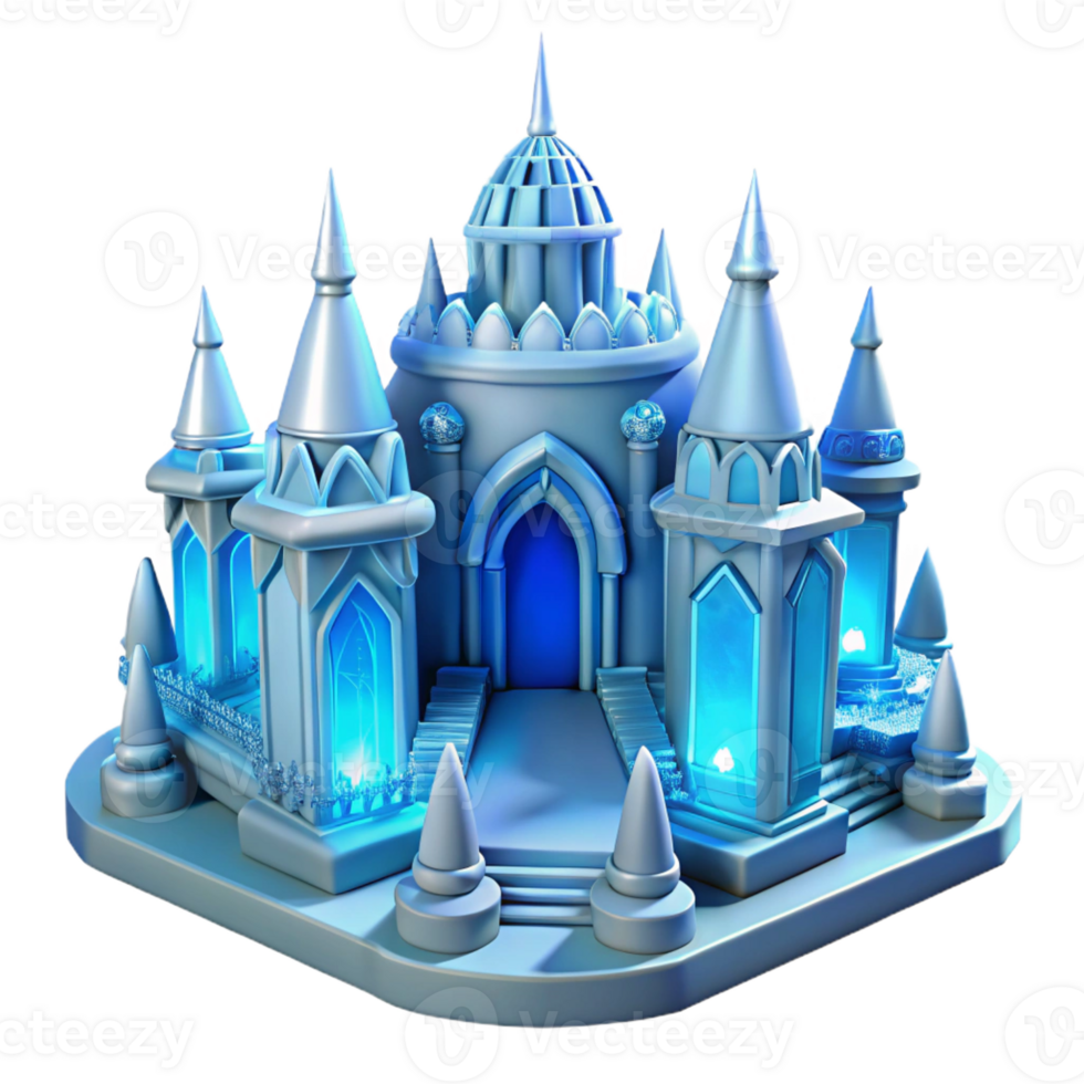 vibrant rustic An ice palace with intricate carvings, cool blue light, Art Deco style, detailed png