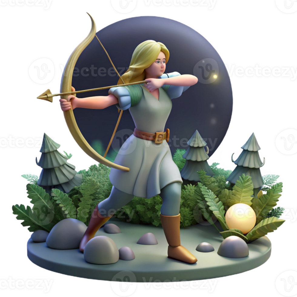 extraordinary traditional A serene Artemis hunting in a moonlit forest, her bow drawn, painted in a Romantic style original png