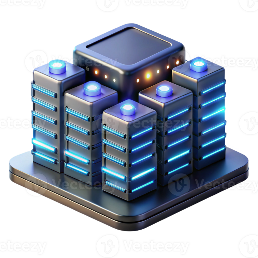 serene minimalist A data center filled with glowing servers, futuristic style, cool lighting high resolution png