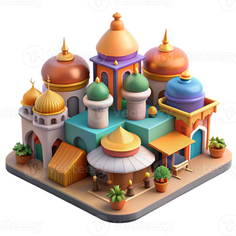 elegant classic A bustling marketplace in a Middle Eastern city, vibrant colors, intricate architecture, high resolution png