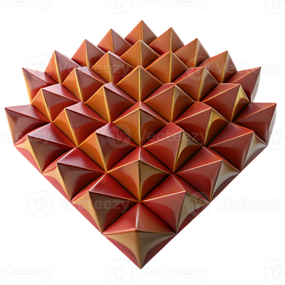 magnificent contemporary A field of tessellated triangles in shades of deep red and ochre, with a textured, impasto surface, lit by a warm, directional light detailed png