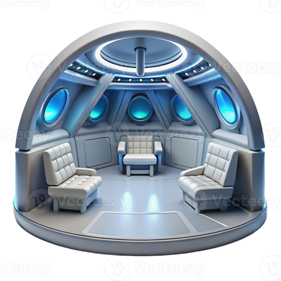 elegant classic A sleek, minimalist spaceship interior with panoramic views of space, soft interior lighting, futuristic, cinematic, authentic png