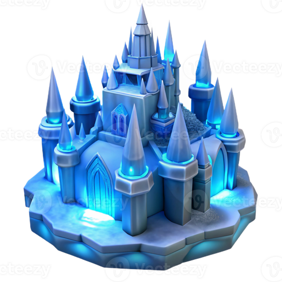 extraordinary contemporary An ice castle, intricate ice sculptures, cool blue lighting, magical and wintery style high quality png