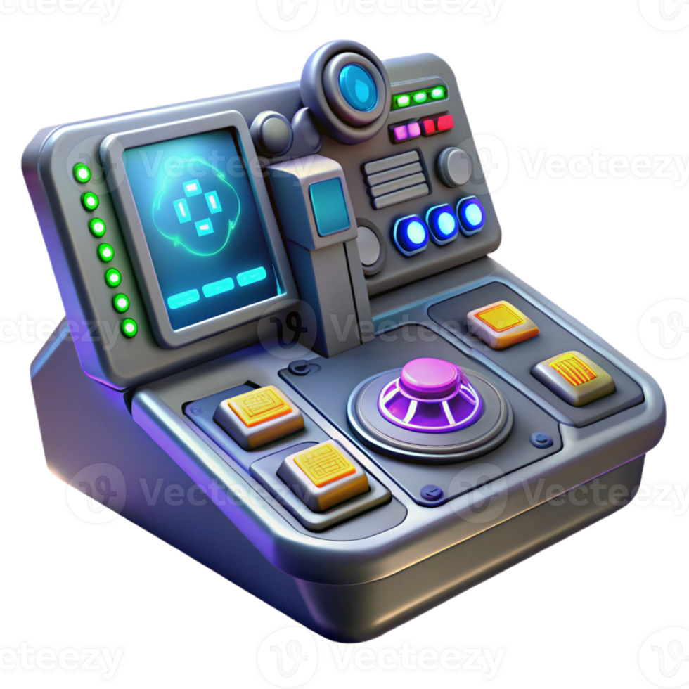 impressive contemporary A futuristic control panel with glowing buttons and displays, complex interface, sci-fi movie prop style exclusive png