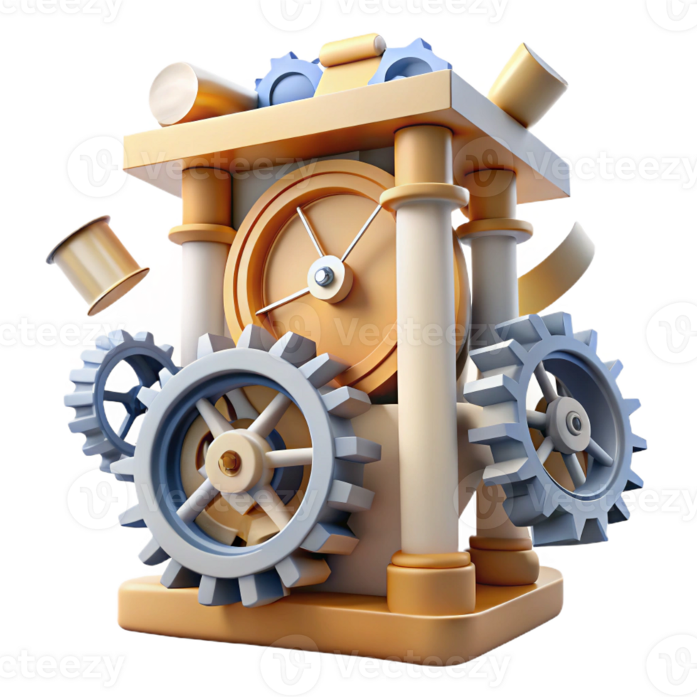 wonderful traditional Deconstructed clock tower, fragmented gears and dials, surreal, 4K png