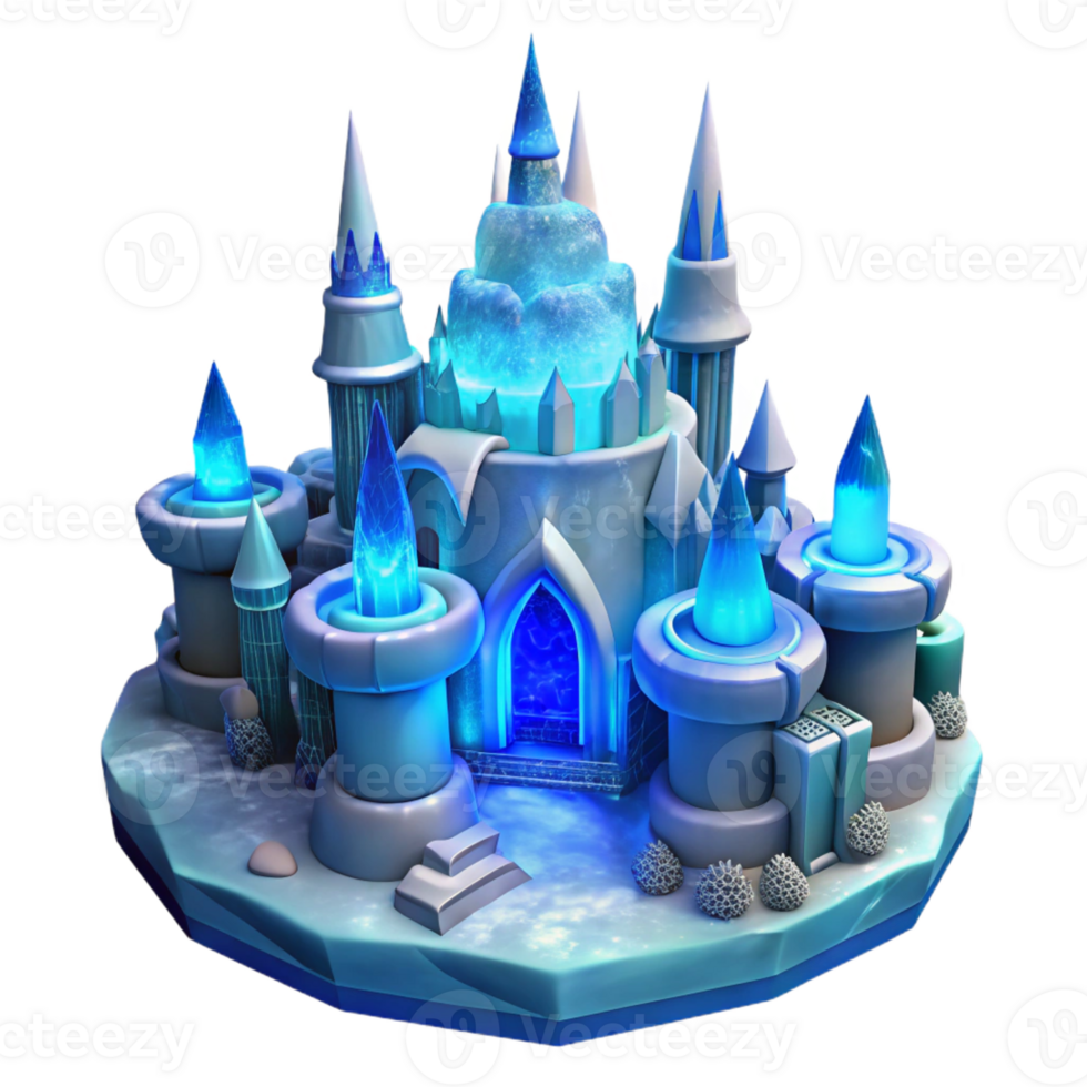 vibrant creative An ice castle, intricate ice sculptures, cool blue lighting, magical and wintery style premium png
