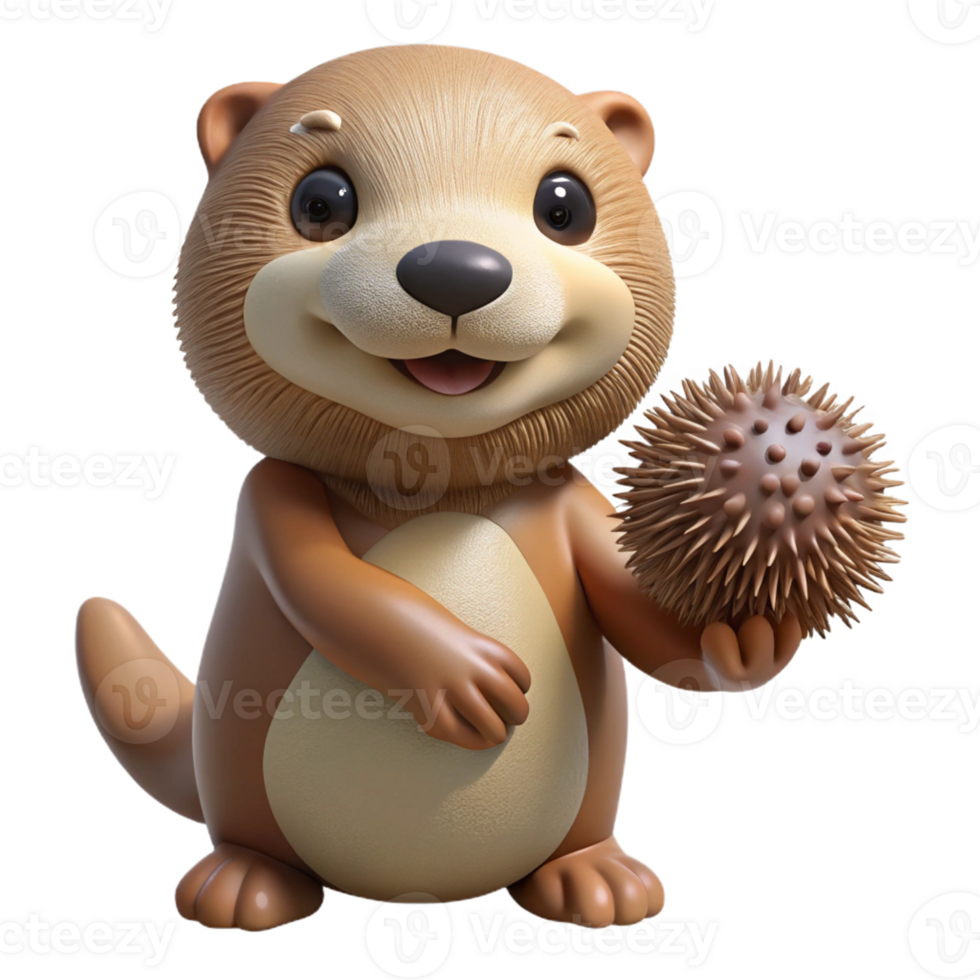 extraordinary classic A playful sea otter holding a sea urchin, curious expression and wet fur, realistic style authentic png
