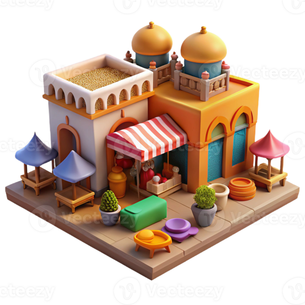 vibrant rustic A bustling market square in a Moroccan city, intricate tilework and vibrant textiles, warm sunlight, bustling and lively detailed png