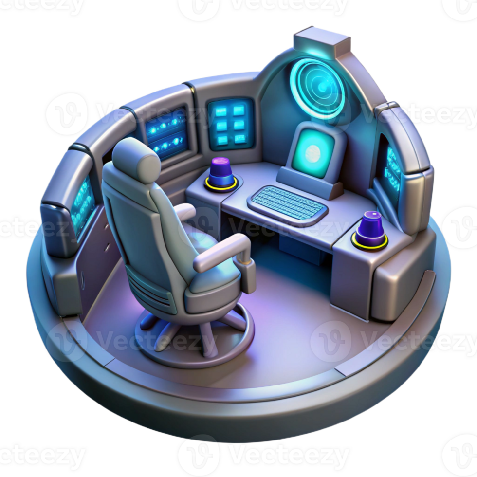 impressive artistic A spaceship cockpit with holographic controls, futuristic and complex, dim lighting professional png