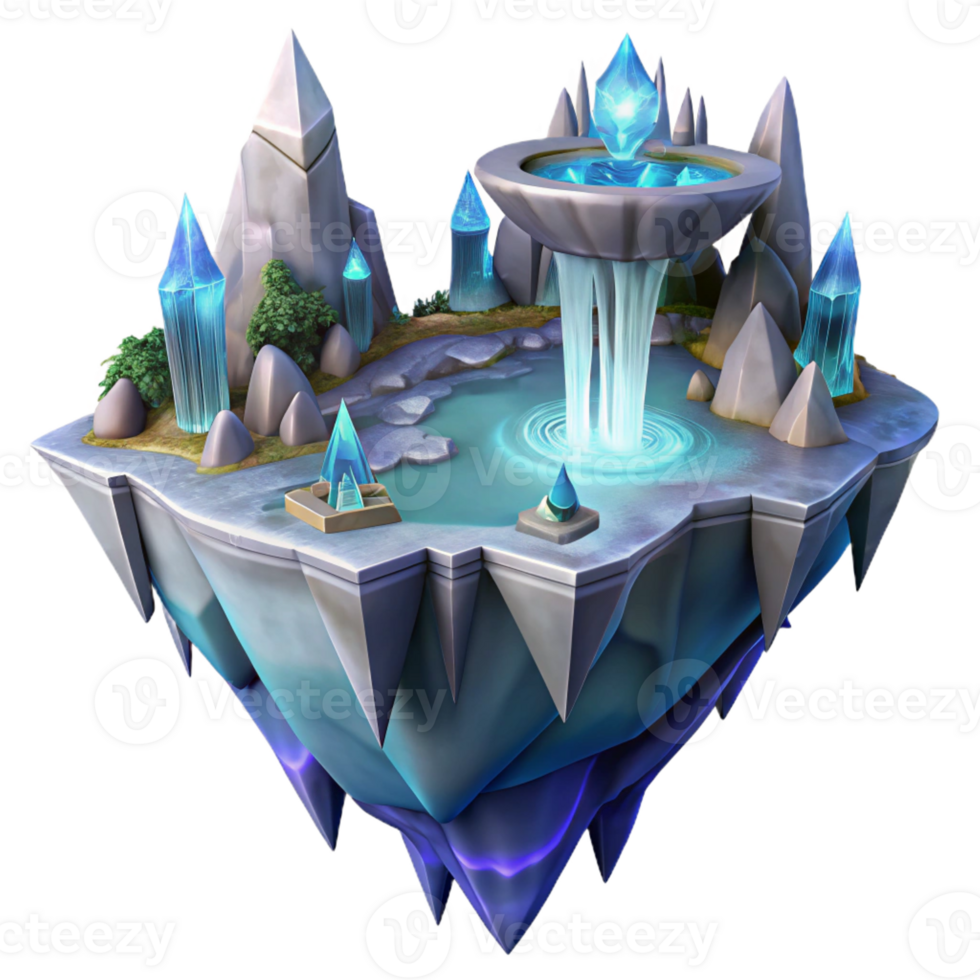 elegant vintage A floating island with cascading waterfalls and crystal structures, ethereal lighting, fantasy art style, highly detailed authentic png