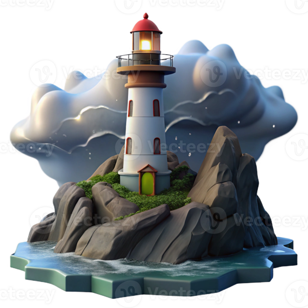 beautiful creative A solitary lighthouse on a rocky cliff, stormy seas, dramatic lighting, romanticism style exclusive png