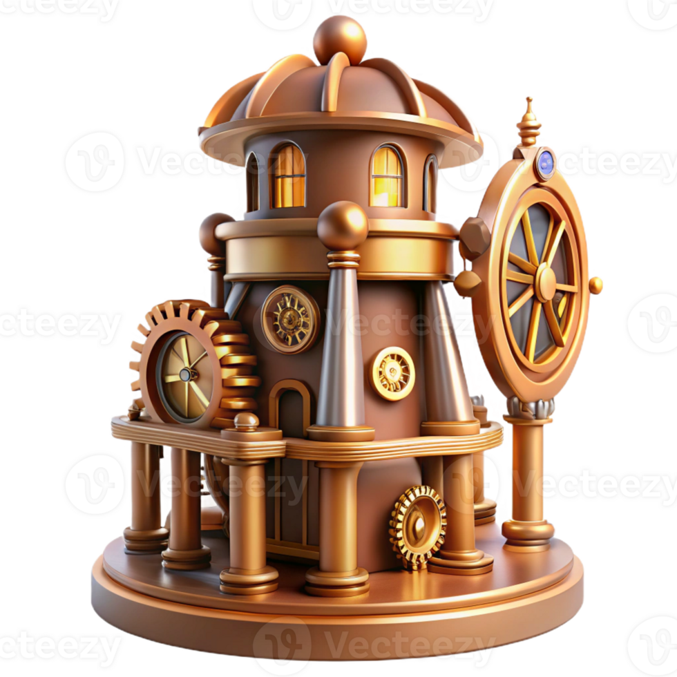dramatic traditional An intricate clockwork tower, steampunk style, gears and cogs visible, warm lighting, fantasy setting high quality png