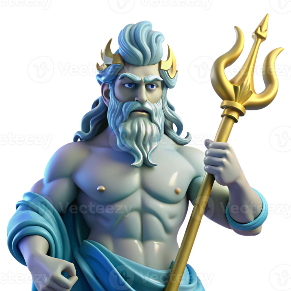 impressive vintage The Greek god Poseidon, wielding his trident, commanding the waves, classical Greek sculpture style, dynamic lighting premium png