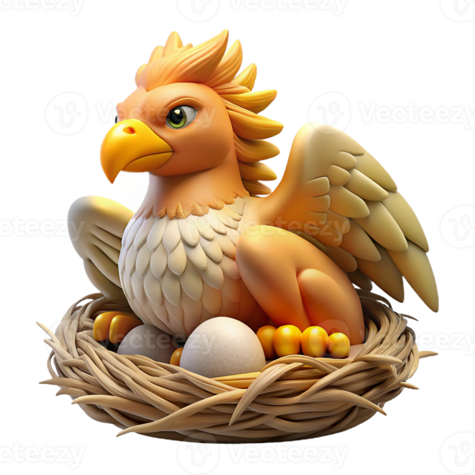 beautiful vintage A griffin protecting its nest, soft and protective, realism style premium png