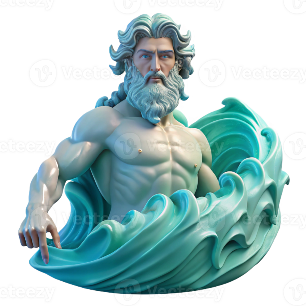 impressive minimalist Poseidon, God of the Sea, commanding a colossal wave, sunlight filtering through the water, baroque painting style 4K png