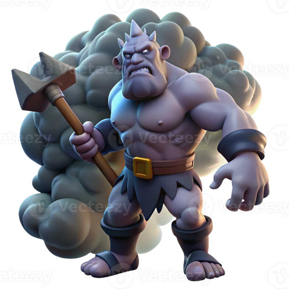 dramatic abstract A powerful giant wielding a club, dark and stormy sky, dramatic lighting, fantasy art style high quality png
