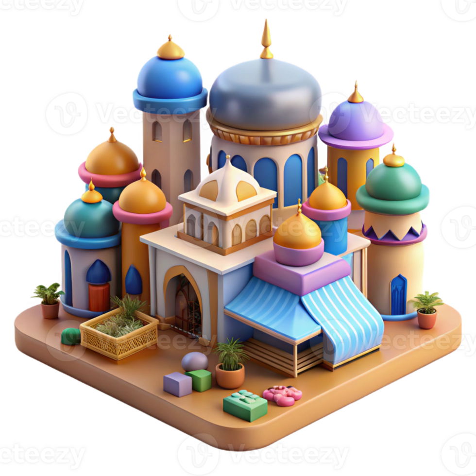 magnificent traditional A bustling marketplace in a Middle Eastern city, vibrant colors, intricate architecture, exclusive png