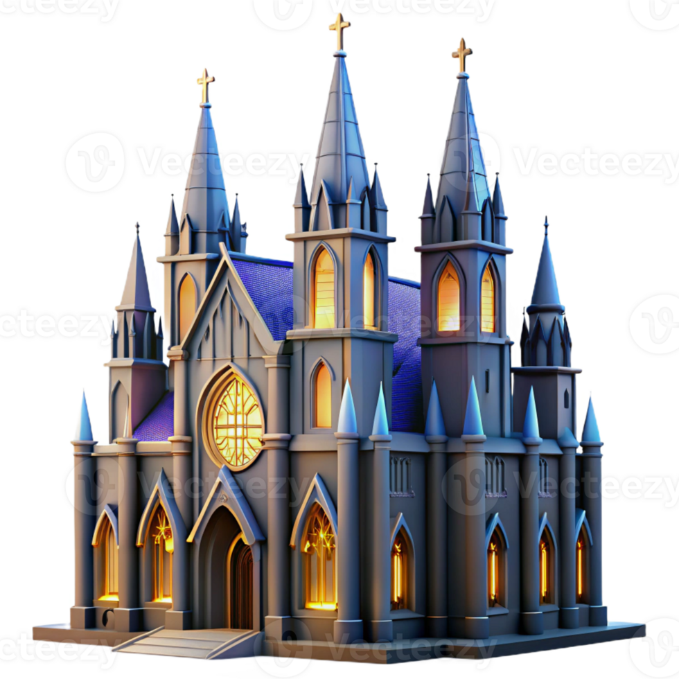 elegant minimalist Gothic cathedral, towering spires, stained glass windows, dramatic lighting, religious, detailed png