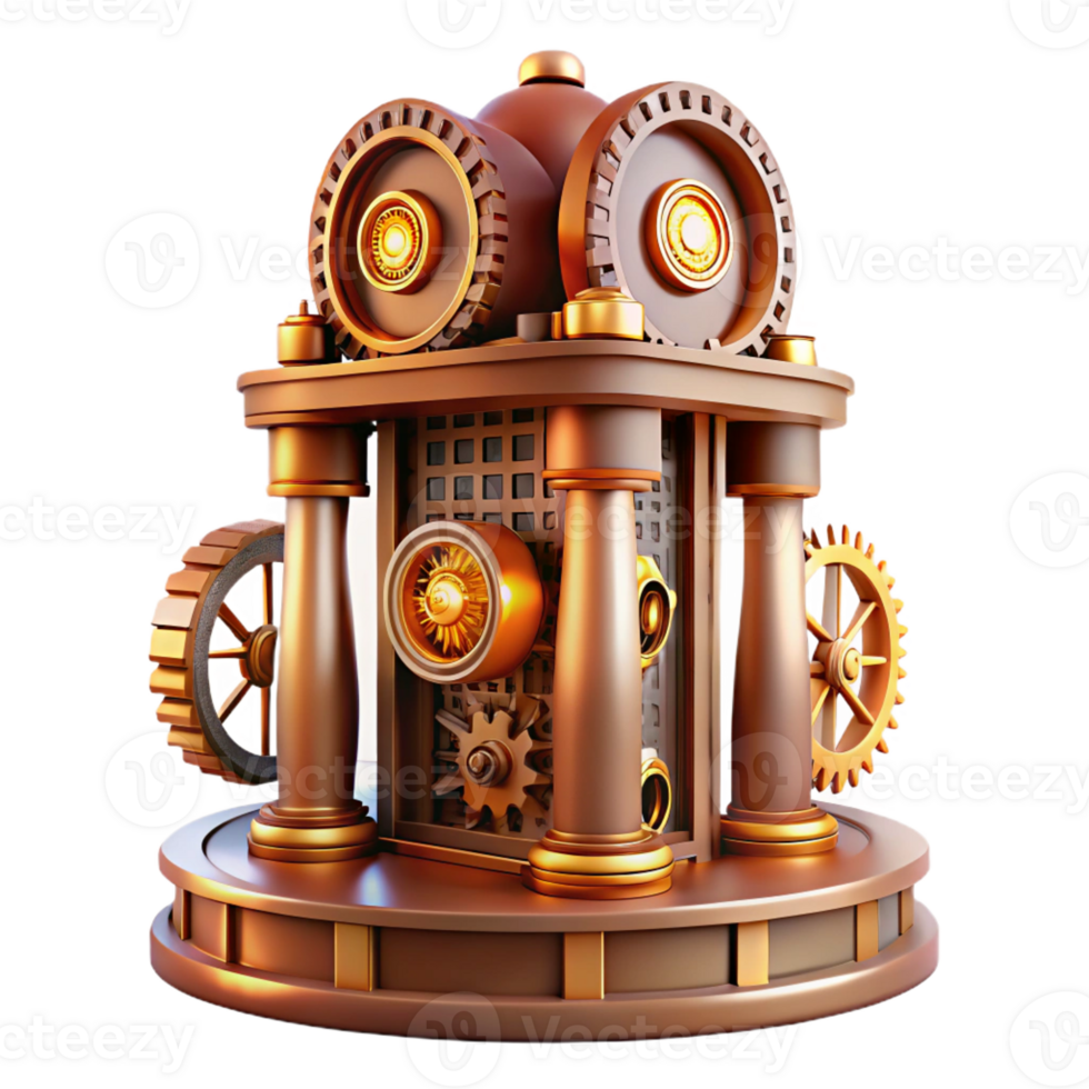 magnificent minimalist An intricate clockwork tower, steampunk style, gears and cogs visible, warm lighting, fantasy setting high quality png