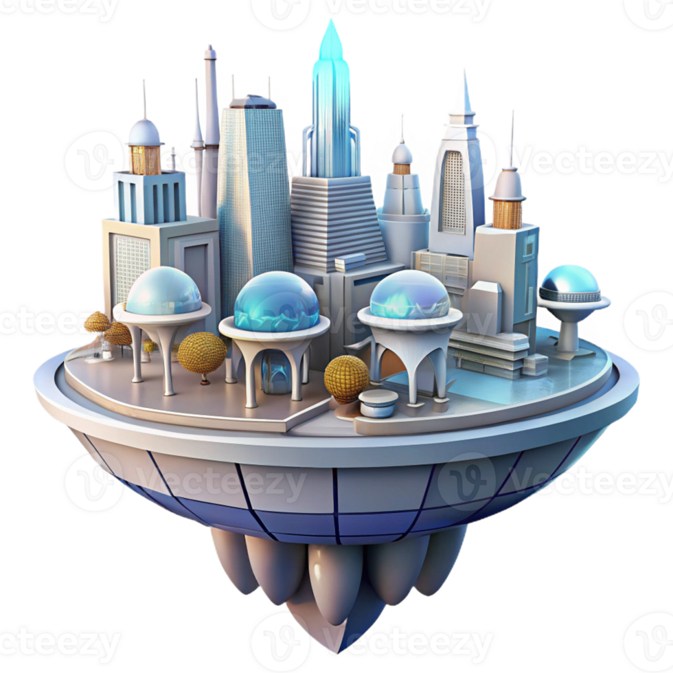 wonderful creative A floating city with interconnected platforms, futuristic architecture, bright sunlight, utopian setting authentic png