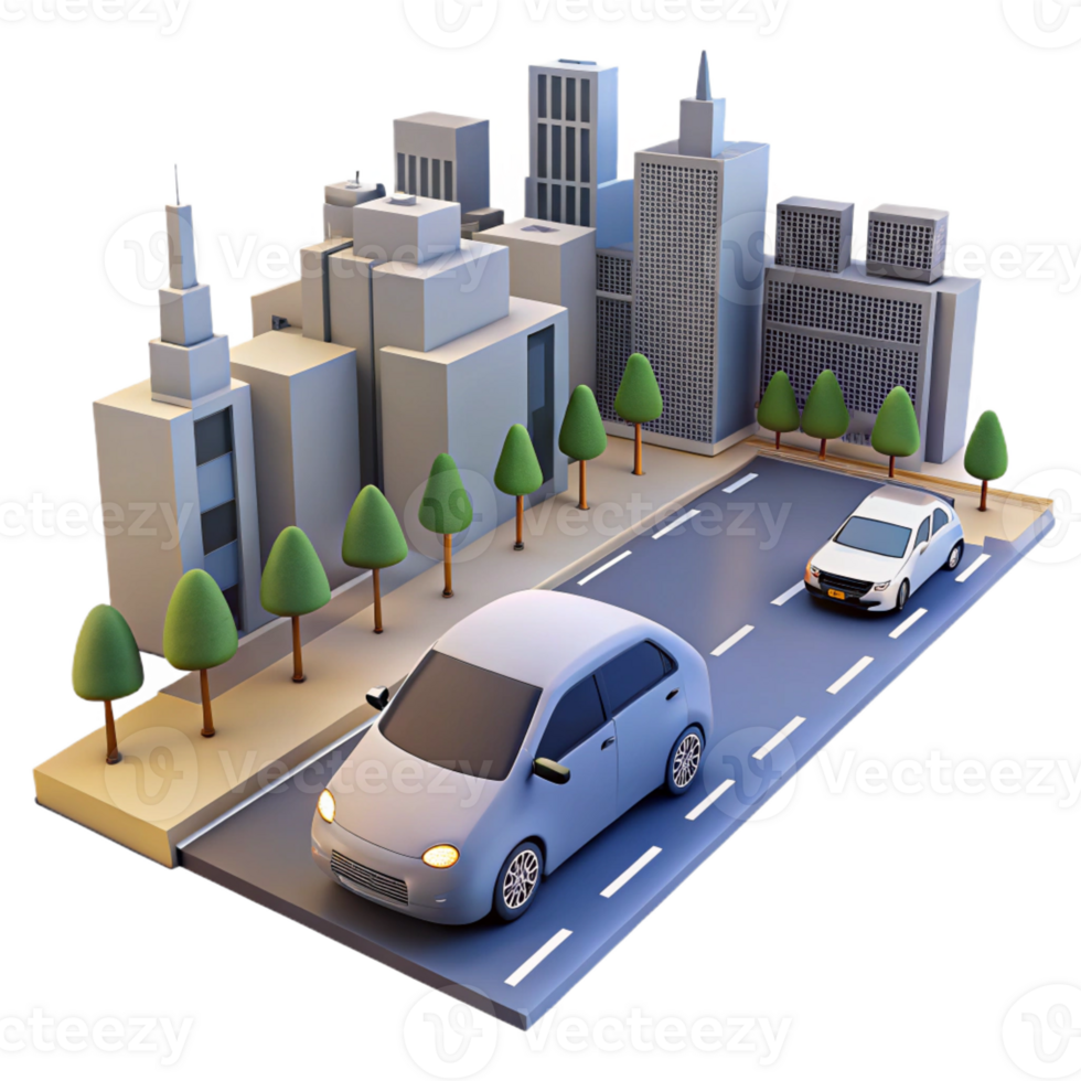 serene abstract A self-driving car navigating a busy city street, realistic rendering, photorealistic style high resolution png