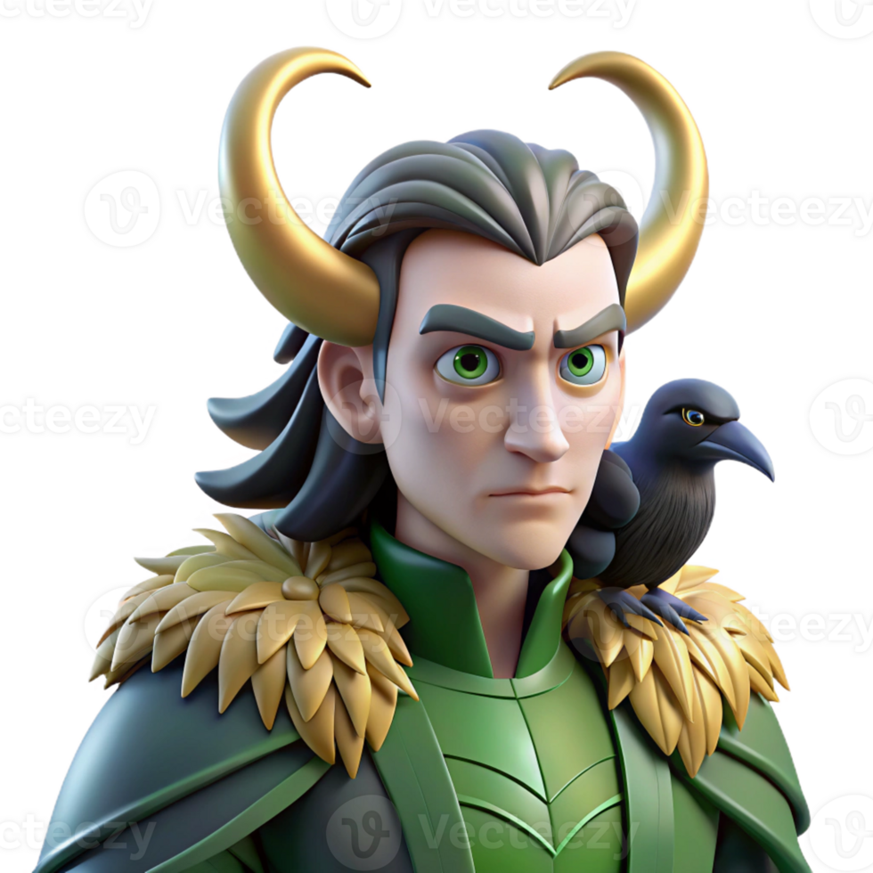serene traditional A cunning Loki shapeshifting into a raven, feathers ruffled in the wind, depicted in a Norse mythology-inspired style original png