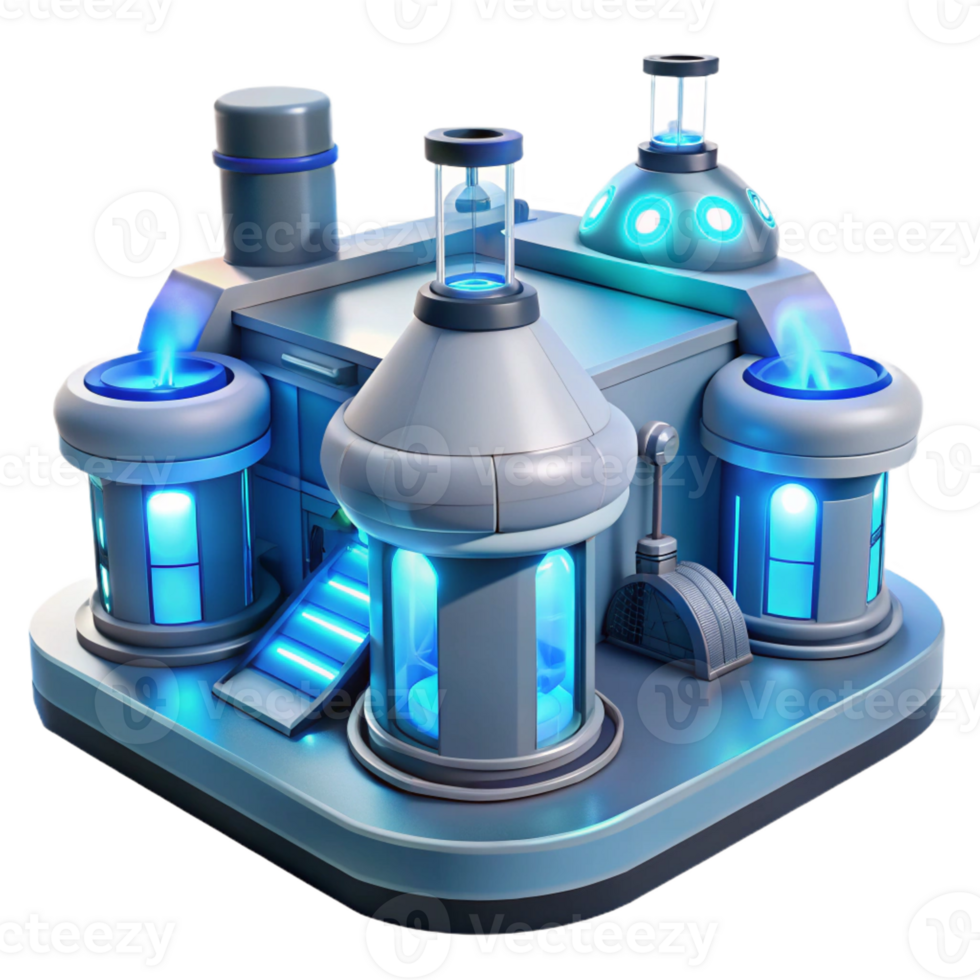vibrant abstract A futuristic research facility with glowing laboratories, cool blue and white light, sci-fi style, sterile atmosphere, original png