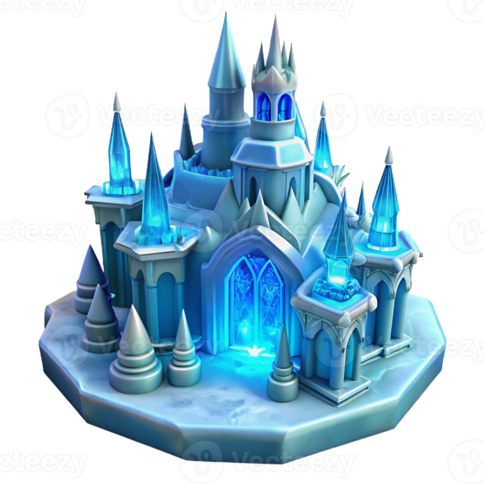 wonderful minimalist An elaborate ice castle, intricate details, glowing blue light, winter wonderland authentic png