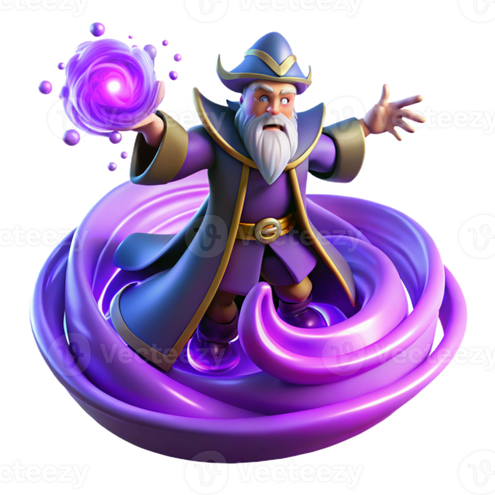 dramatic artistic A powerful wizard summoning a swirling vortex of magical energy, intense purple and blue lighting, comic book style high resolution png