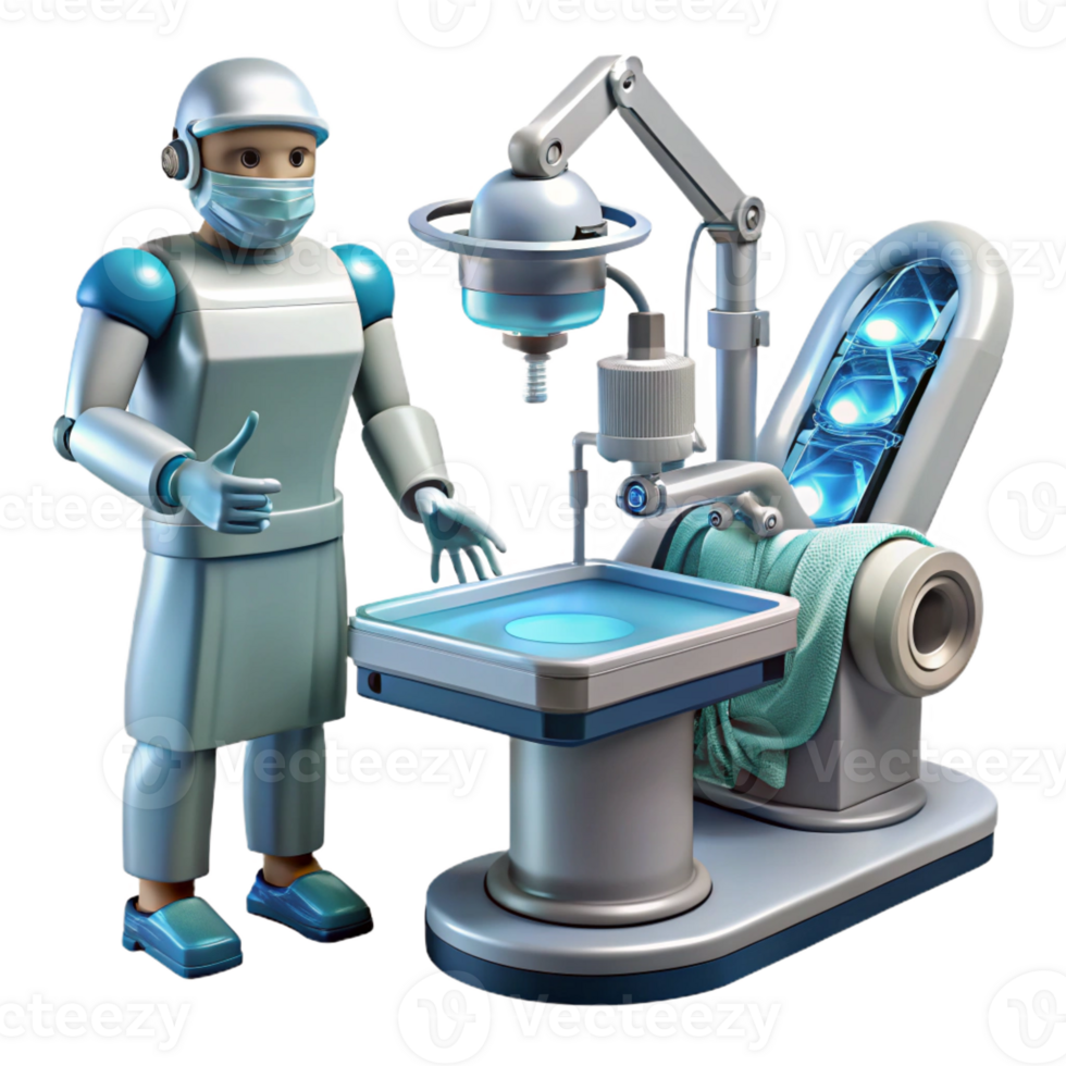 dramatic vintage A robotic surgeon performing a complex operation, intricate instruments and holographic displays, lit by surgical lights genuine png